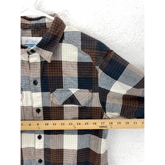 Columbia Shirt Mens Small Brown Gray Plaid Button Up‎ Long Sleeve Cotton - Picture 3 of 7